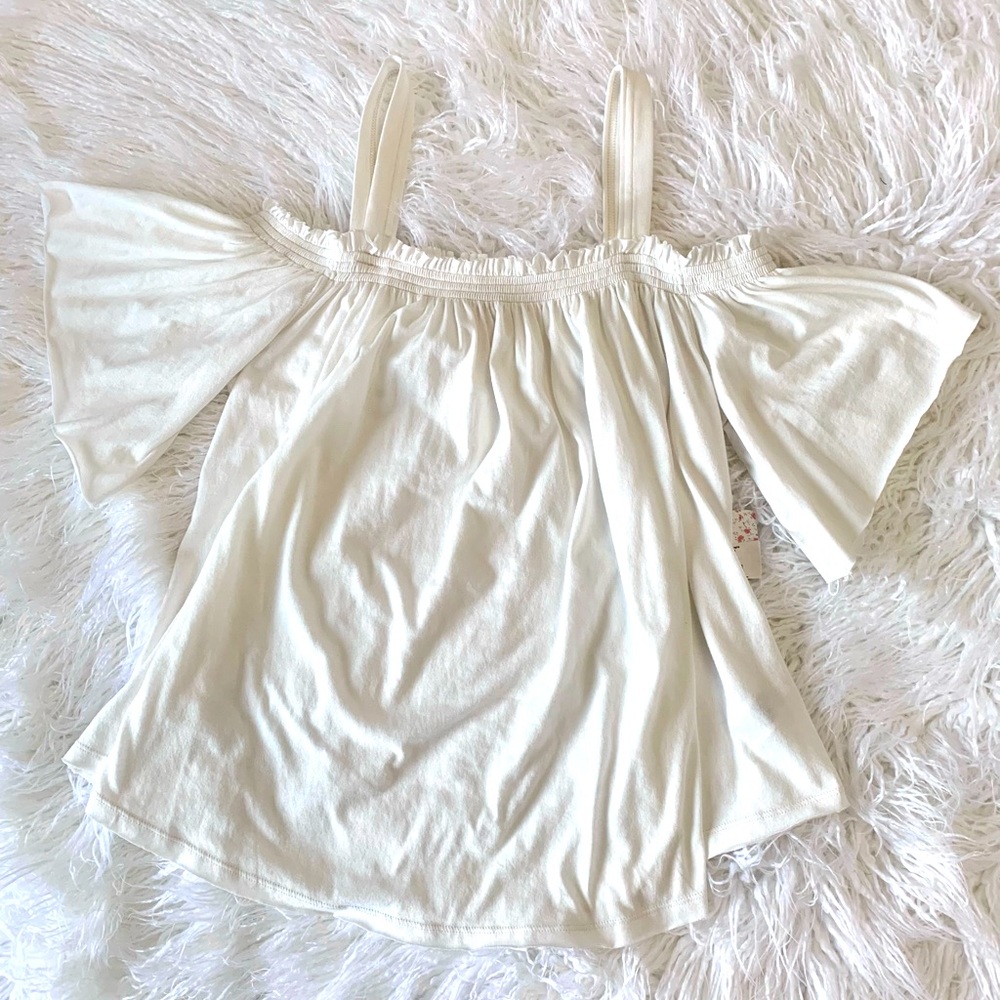 Free People Fast Cane Off Shoulder Babydoll Short Sleeve White Summer Spring top